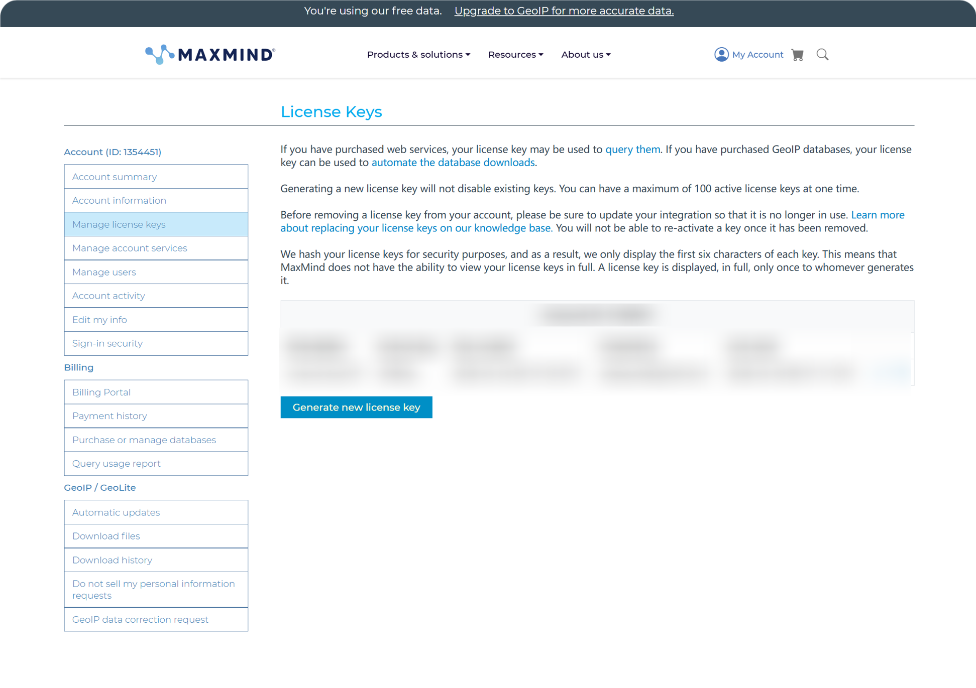 MaxMind key config